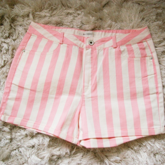 pink and white striped shorts